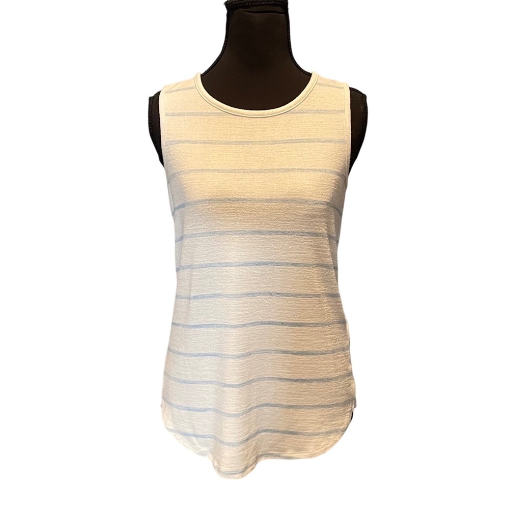 Banana Republic Luxespun Striped Tank Top Womens S White Blue Scoop Neck Coastal